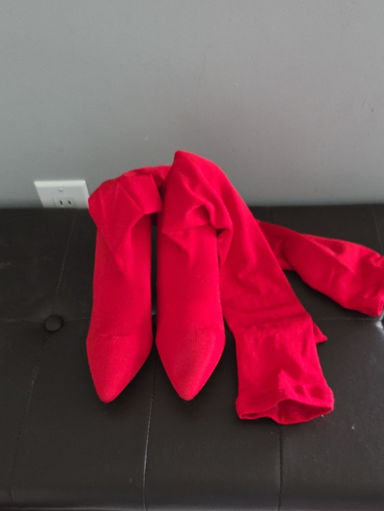 Shoes - Red Over-the-Knee Sock Boots